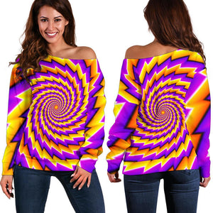 Yellow Twisted Moving Optical Illusion Off Shoulder Sweatshirt GearFrost