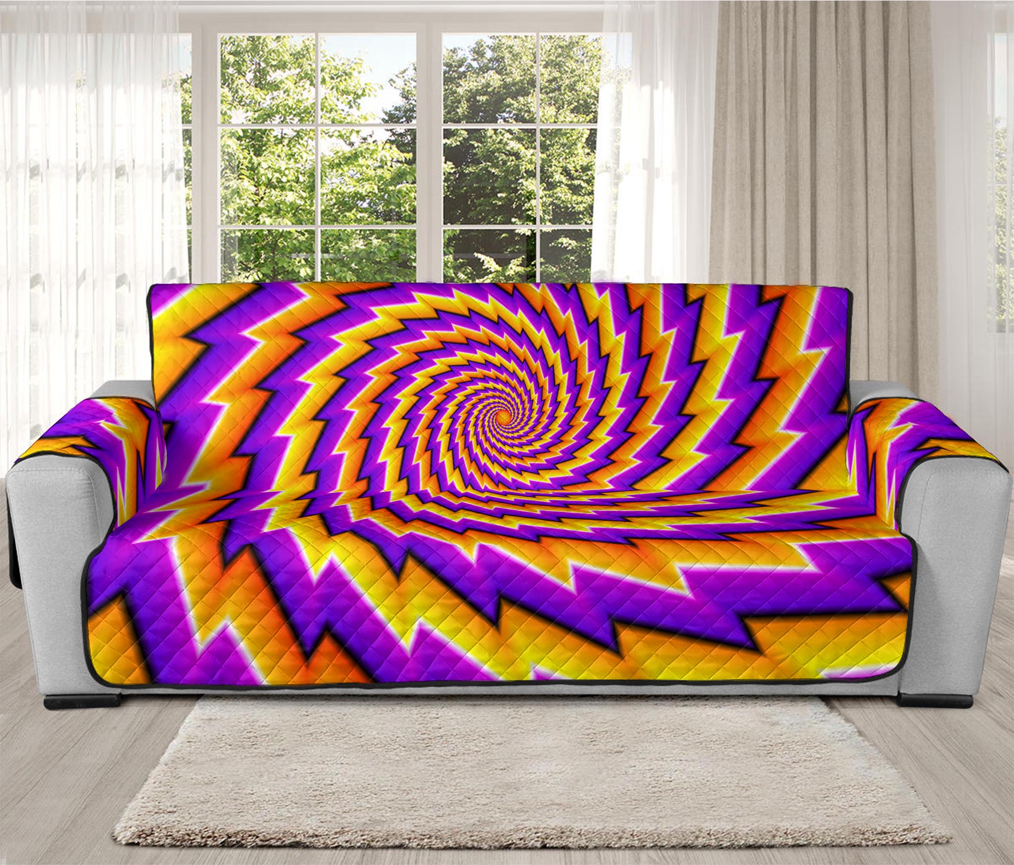 Yellow Twisted Moving Optical Illusion Oversized Sofa Protector