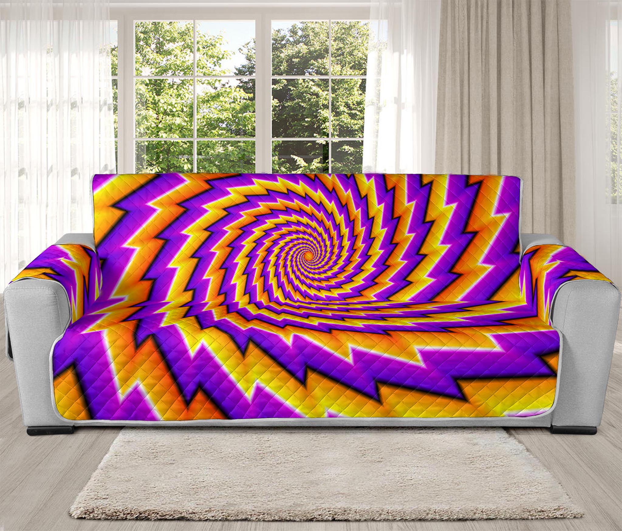 Yellow Twisted Moving Optical Illusion Oversized Sofa Protector