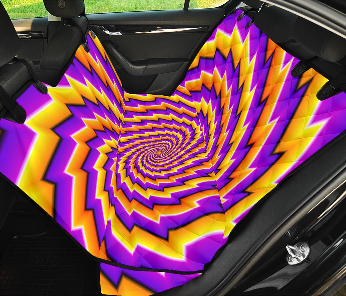 Yellow Twisted Moving Optical Illusion Pet Car Back Seat Cover