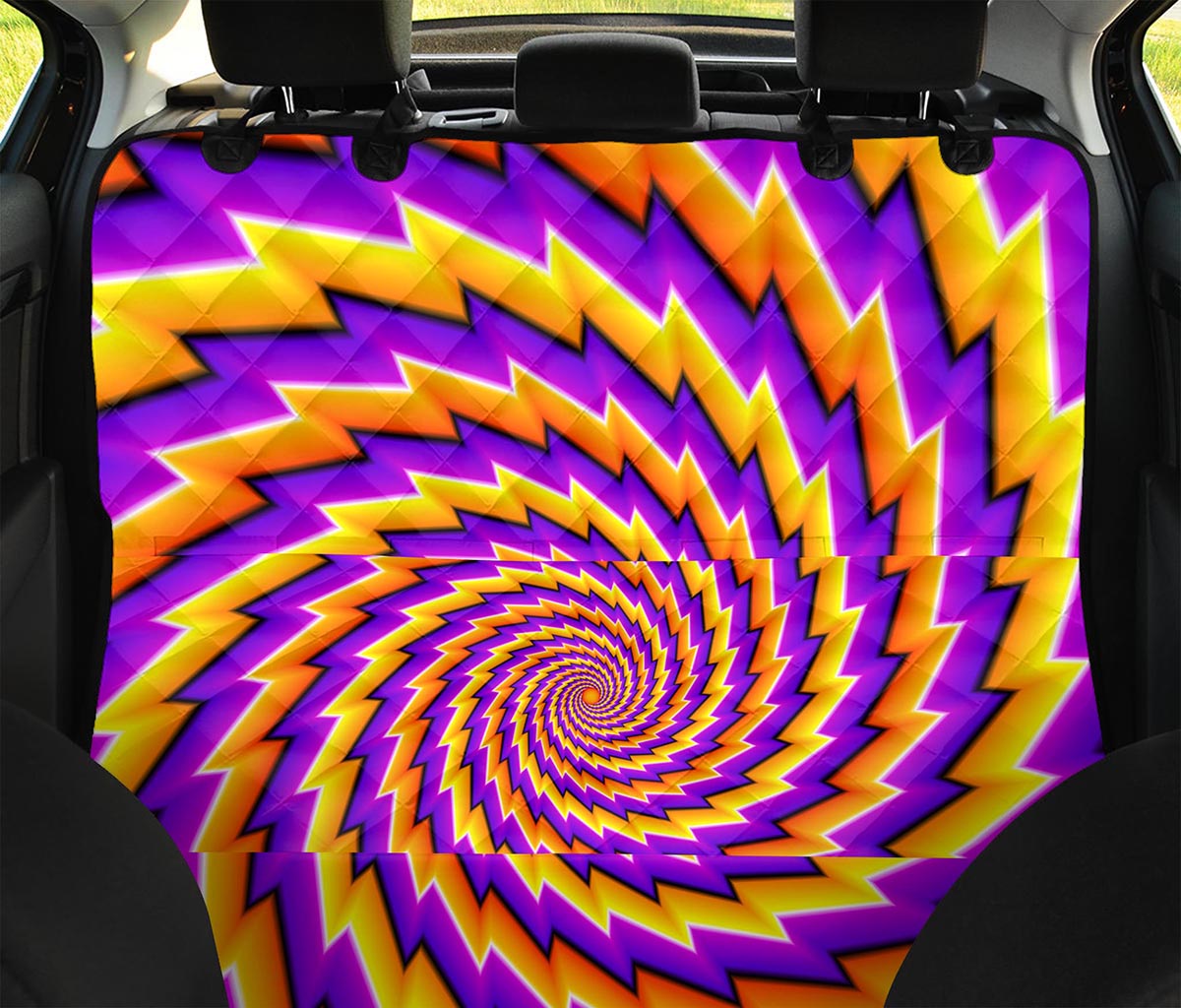 Yellow Twisted Moving Optical Illusion Pet Car Back Seat Cover
