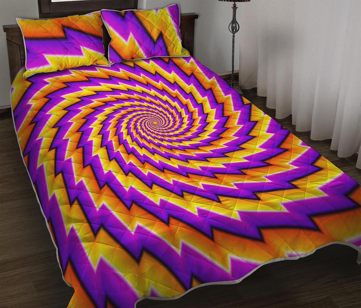 Yellow Twisted Moving Optical Illusion Quilt Bed Set