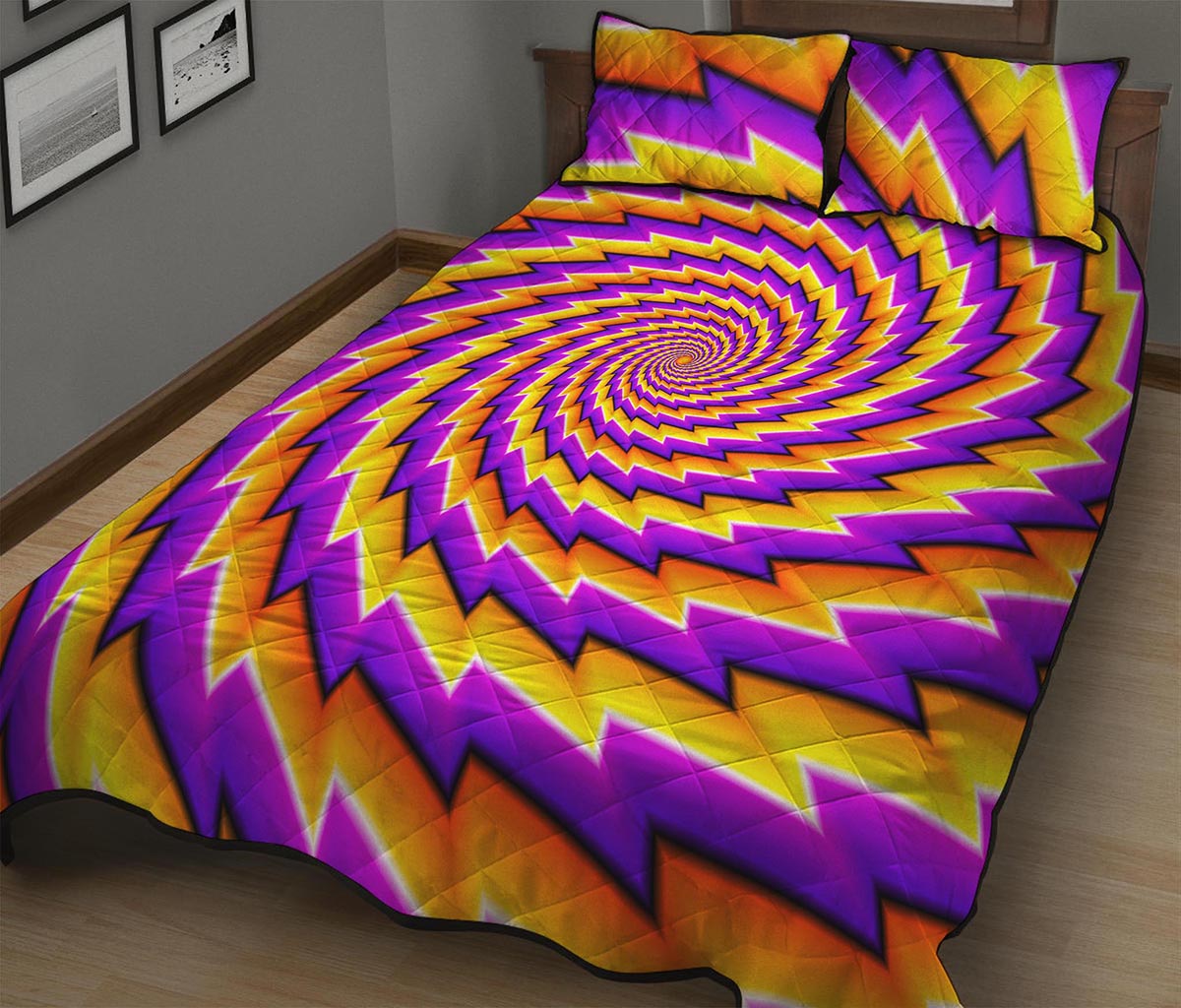 Yellow Twisted Moving Optical Illusion Quilt Bed Set