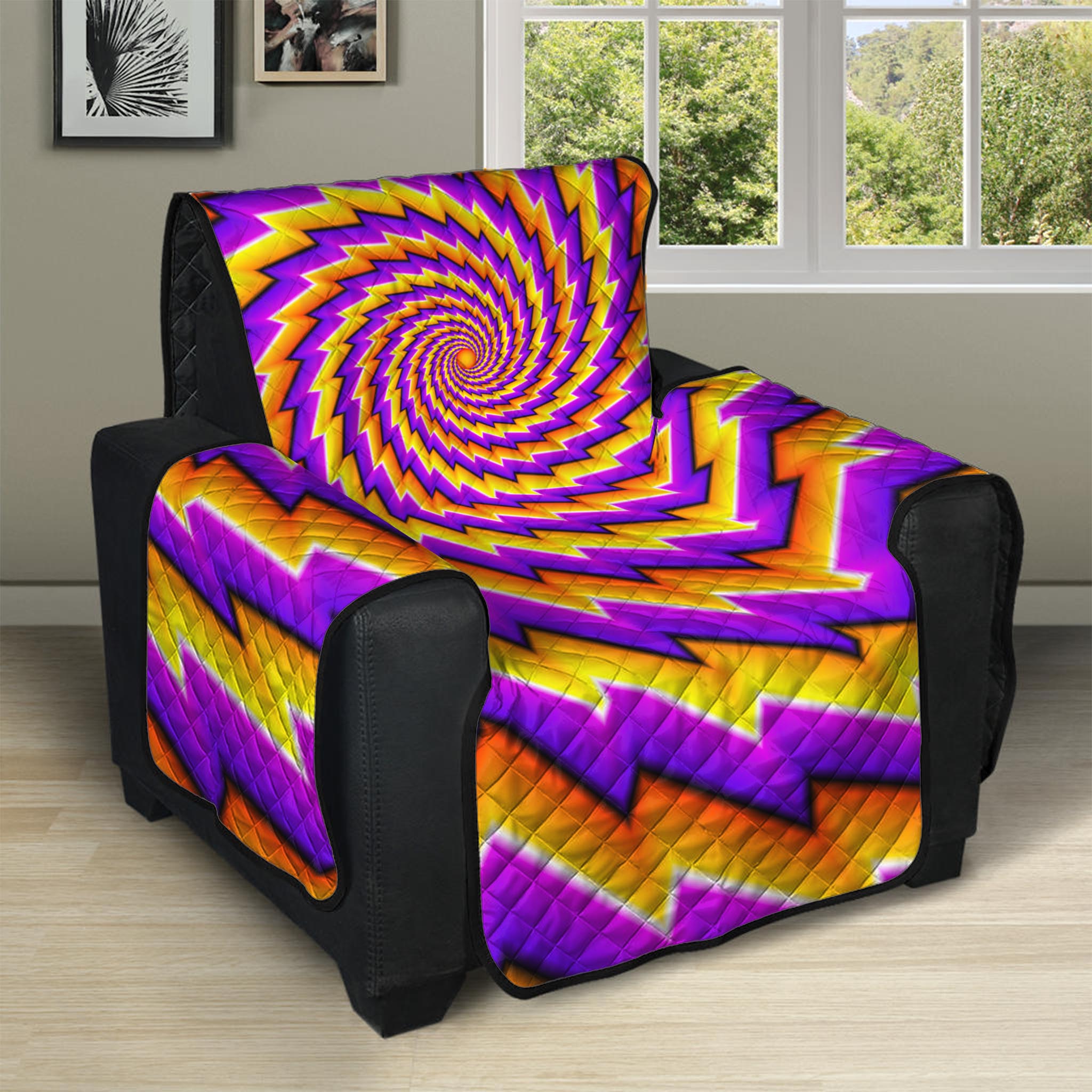 Yellow Twisted Moving Optical Illusion Recliner Protector