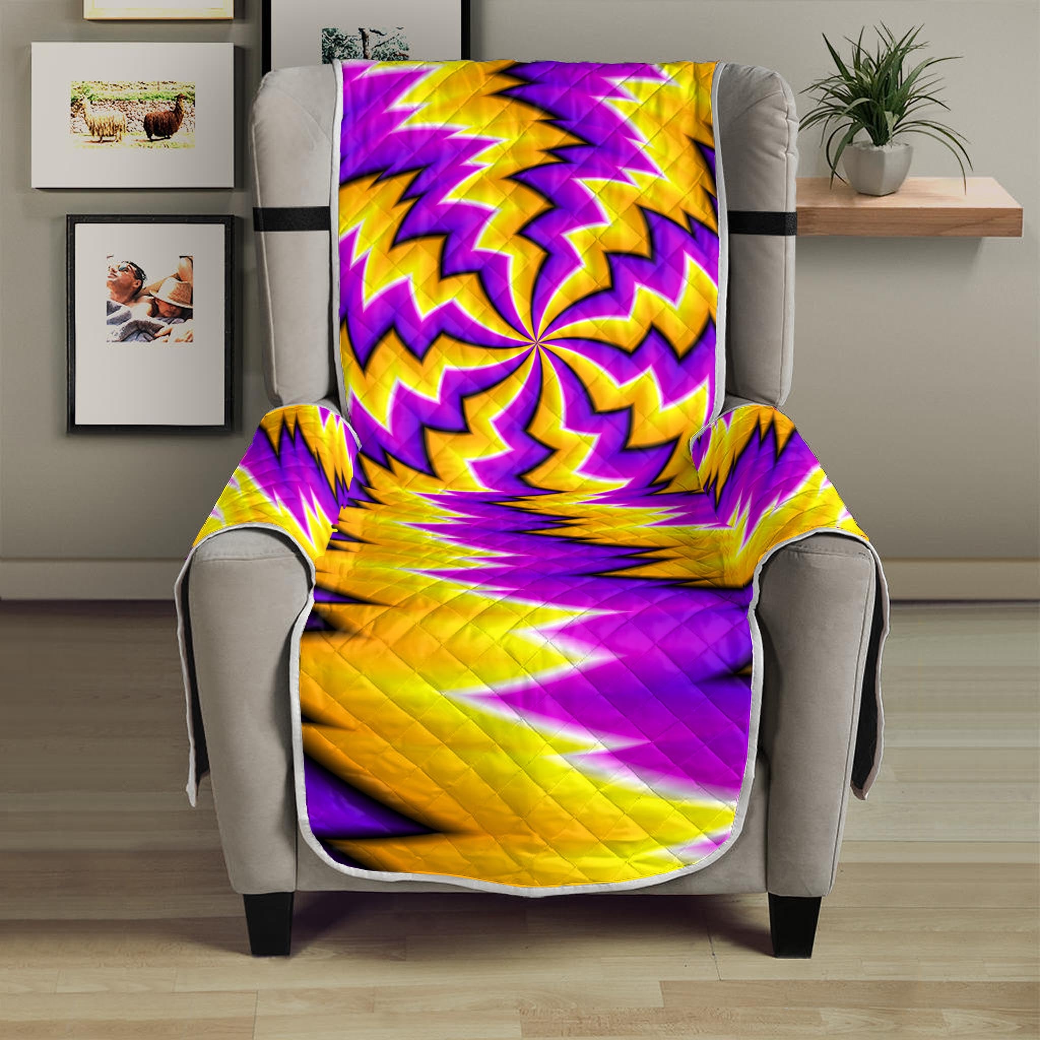 Yellow Vortex Moving Optical Illusion Armchair Protector