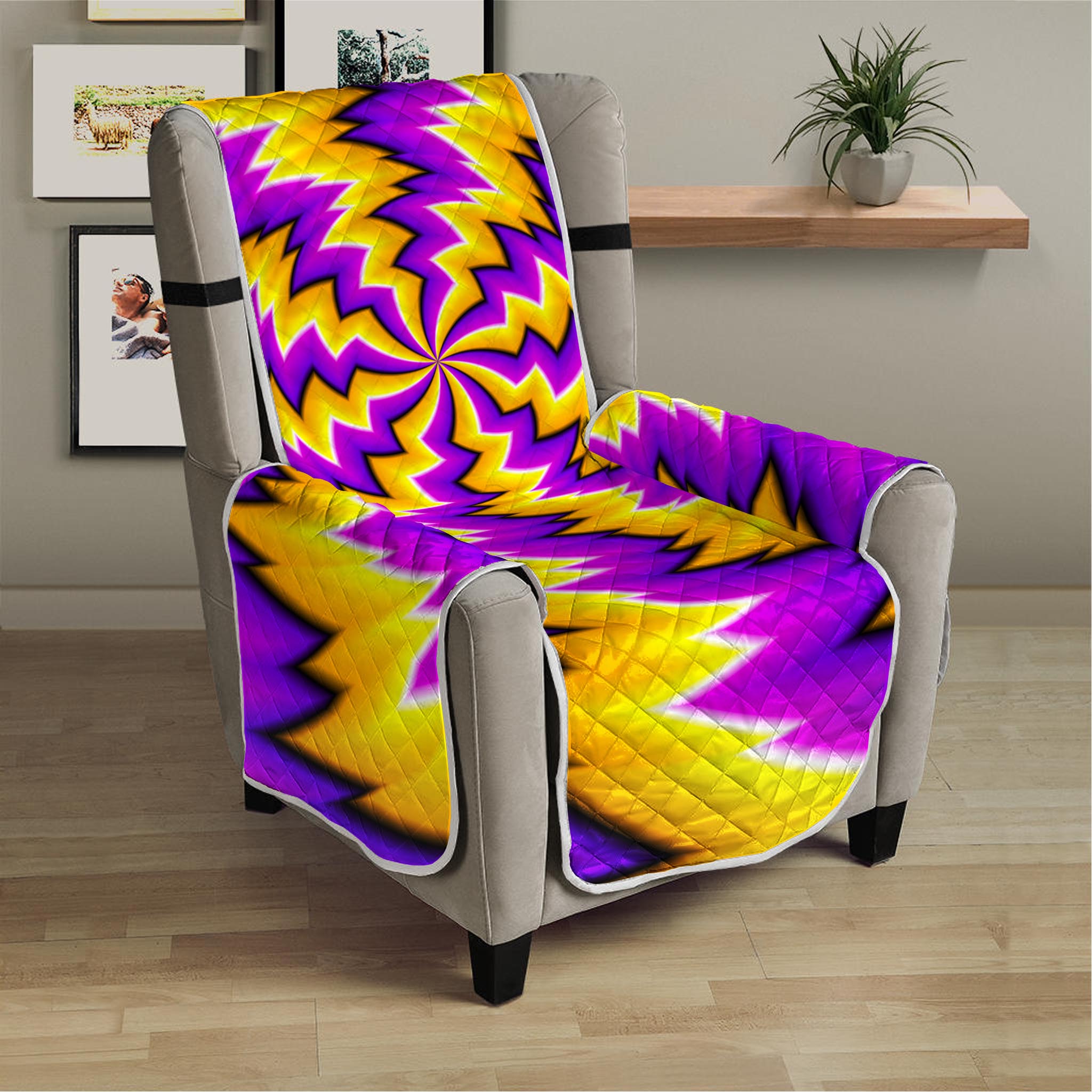 Yellow Vortex Moving Optical Illusion Armchair Protector