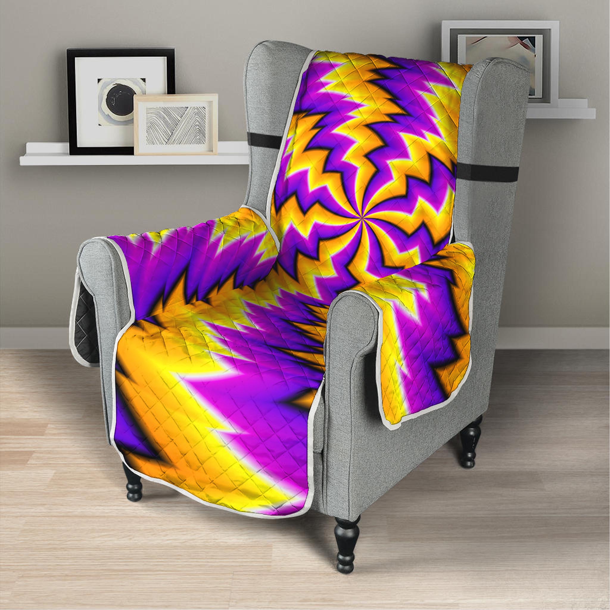 Yellow Vortex Moving Optical Illusion Armchair Protector