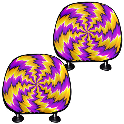 Yellow Vortex Moving Optical Illusion Car Headrest Covers