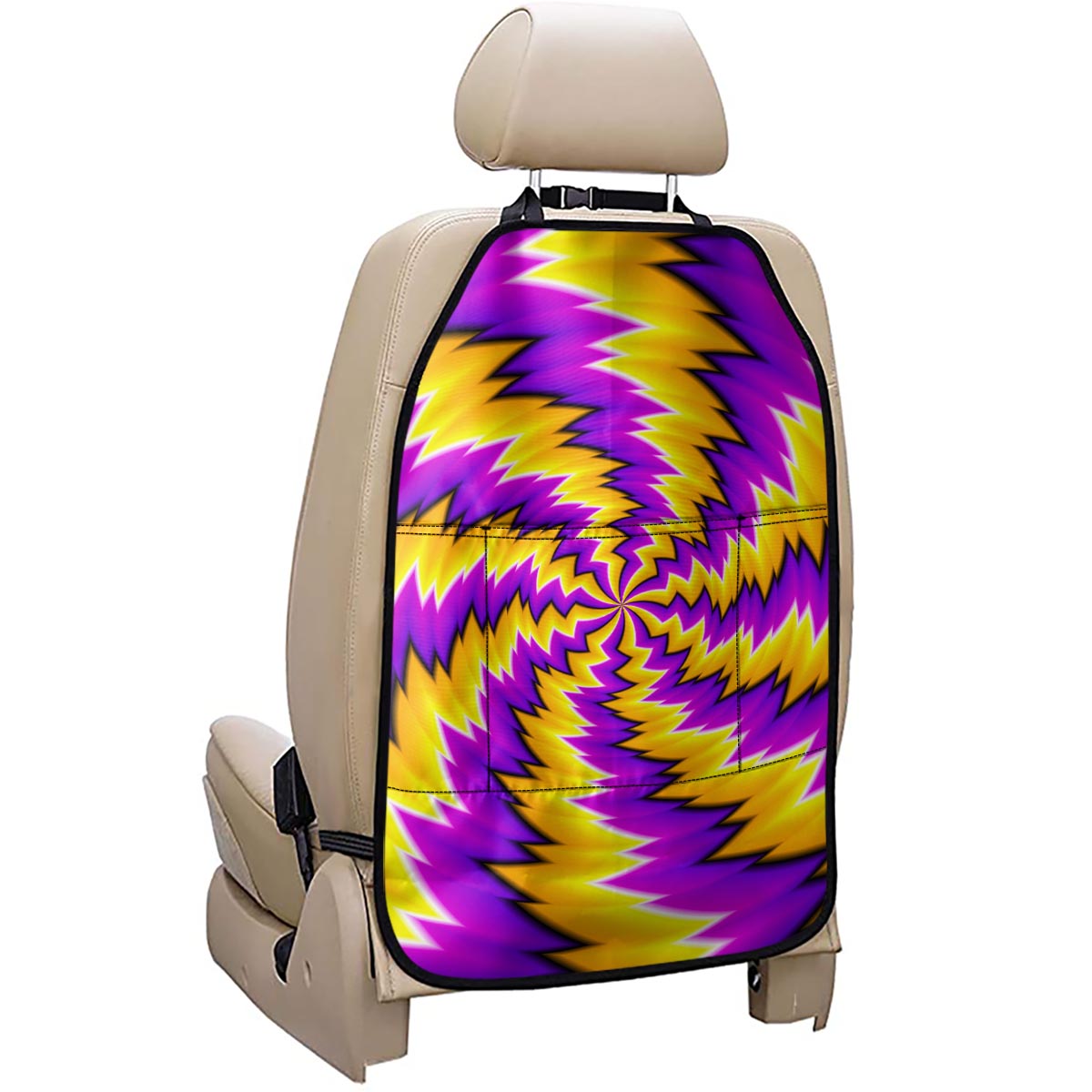 Yellow Vortex Moving Optical Illusion Car Seat Organizers