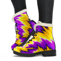 Yellow Vortex Moving Optical Illusion Faux Fur Leather Boots
