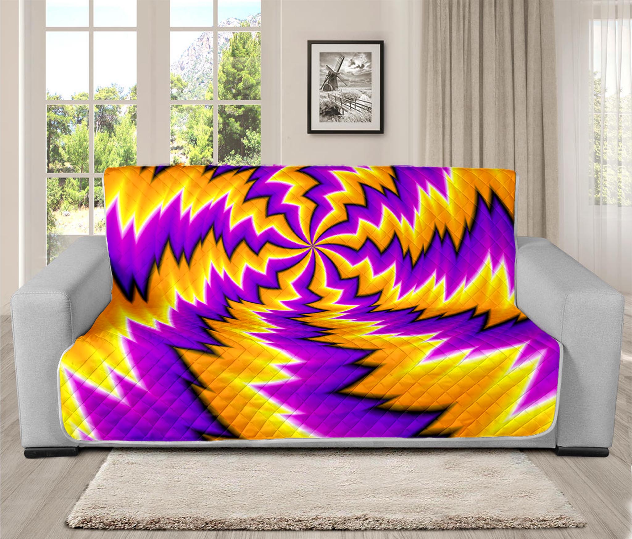 Yellow Vortex Moving Optical Illusion Futon Protector