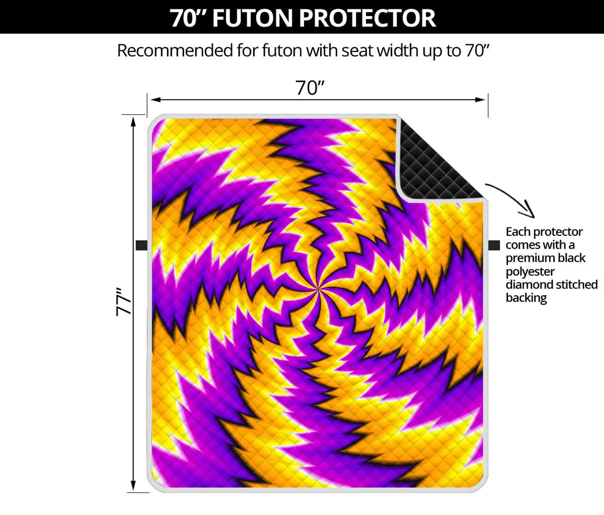 Yellow Vortex Moving Optical Illusion Futon Protector