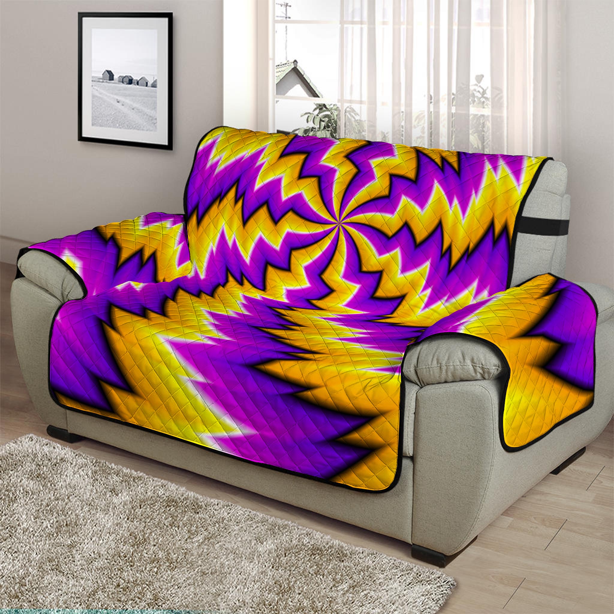 Yellow Vortex Moving Optical Illusion Half Sofa Protector