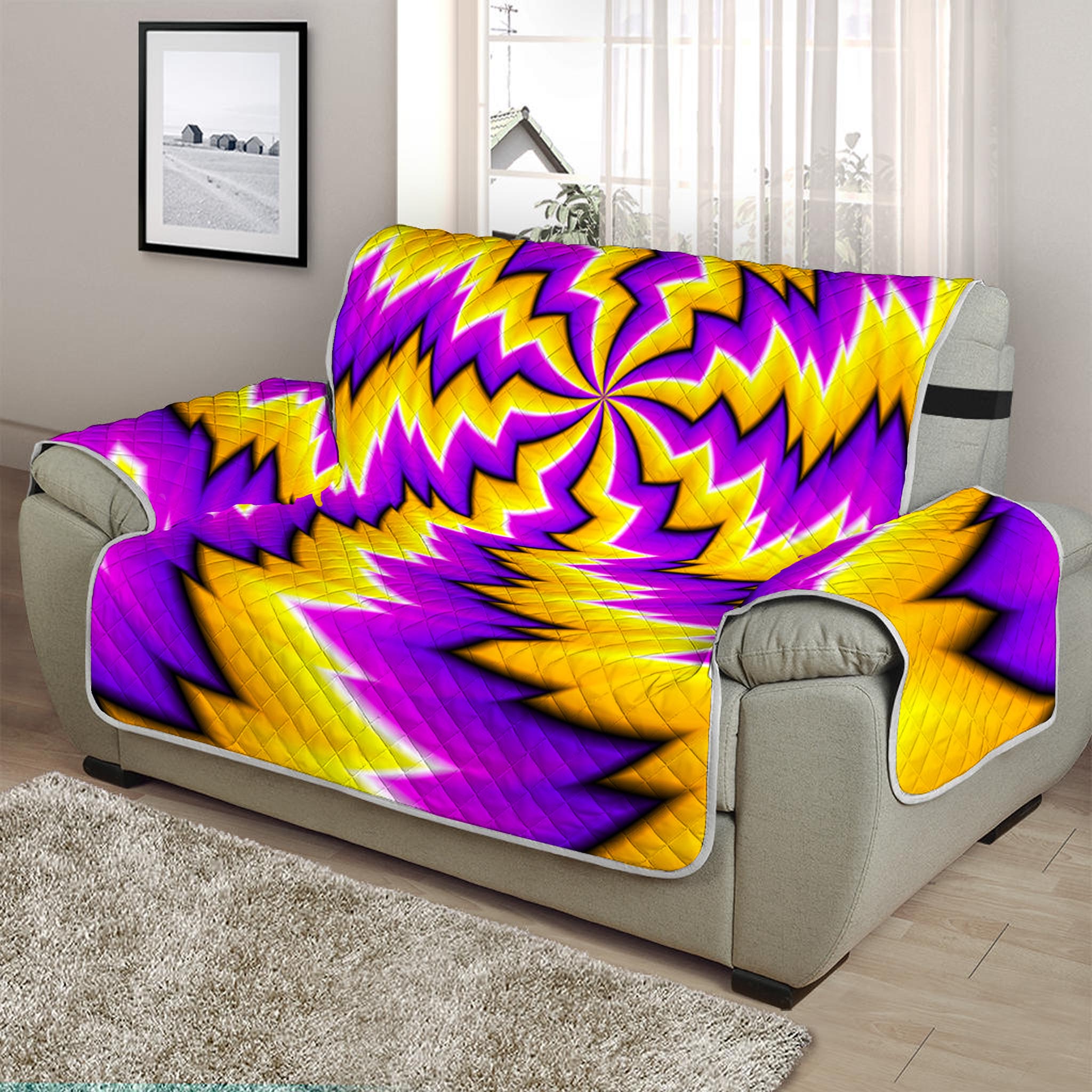 Yellow Vortex Moving Optical Illusion Half Sofa Protector