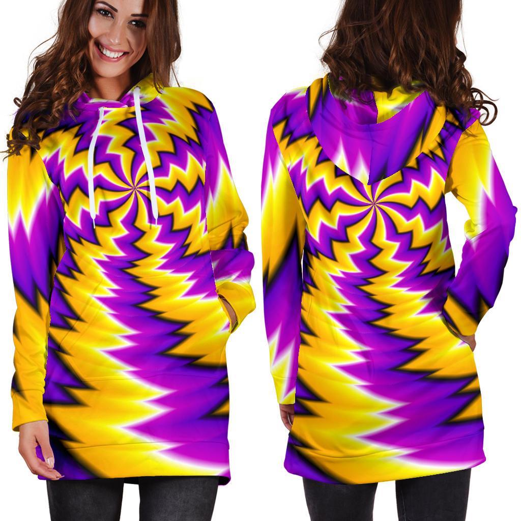 Yellow Vortex Moving Optical Illusion Hoodie Dress GearFrost