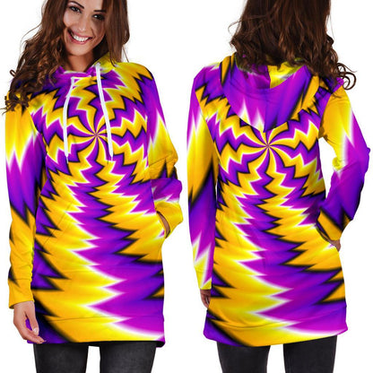 Yellow Vortex Moving Optical Illusion Hoodie Dress GearFrost