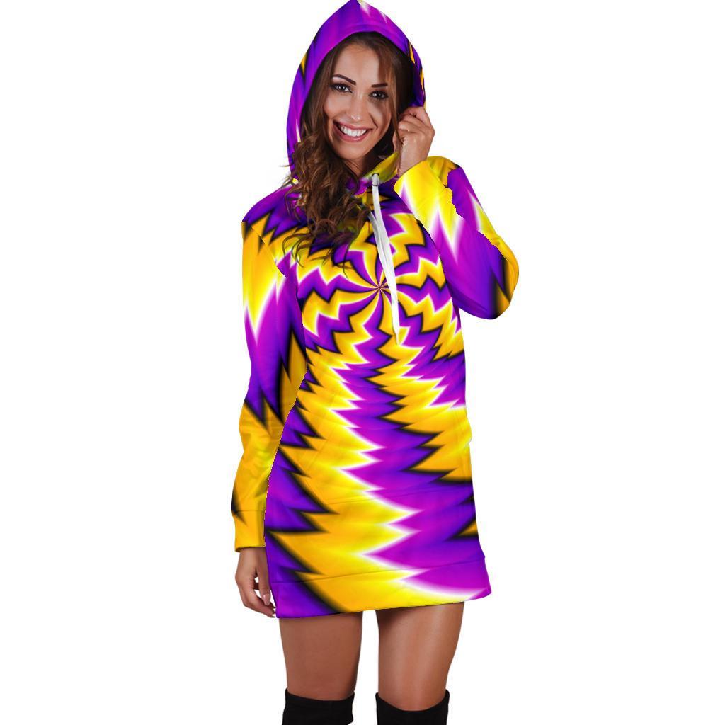 Yellow Vortex Moving Optical Illusion Hoodie Dress GearFrost