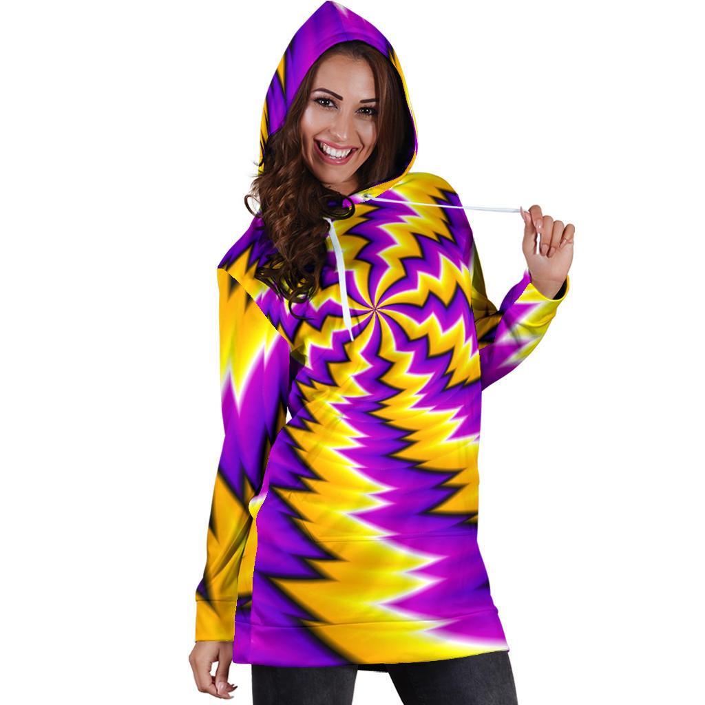 Yellow Vortex Moving Optical Illusion Hoodie Dress GearFrost