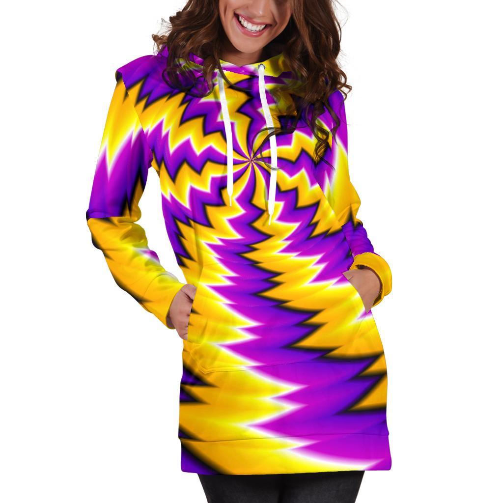 Yellow Vortex Moving Optical Illusion Hoodie Dress GearFrost