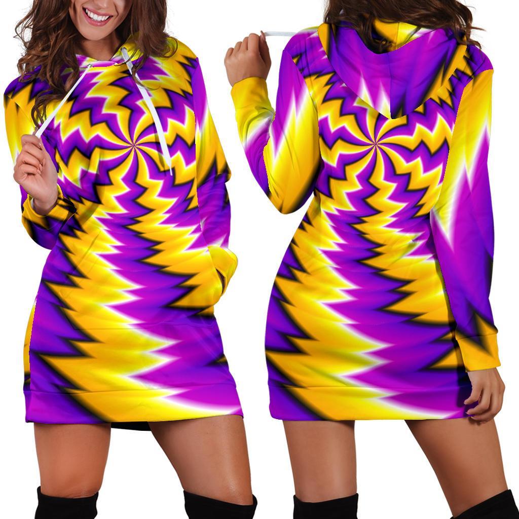 Yellow Vortex Moving Optical Illusion Hoodie Dress GearFrost