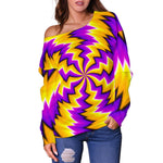 Yellow Vortex Moving Optical Illusion Off Shoulder Sweatshirt GearFrost