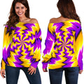 Yellow Vortex Moving Optical Illusion Off The Shoulder Sweatshirt