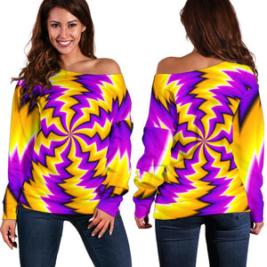 Yellow Vortex Moving Optical Illusion Off Shoulder Sweatshirt GearFrost