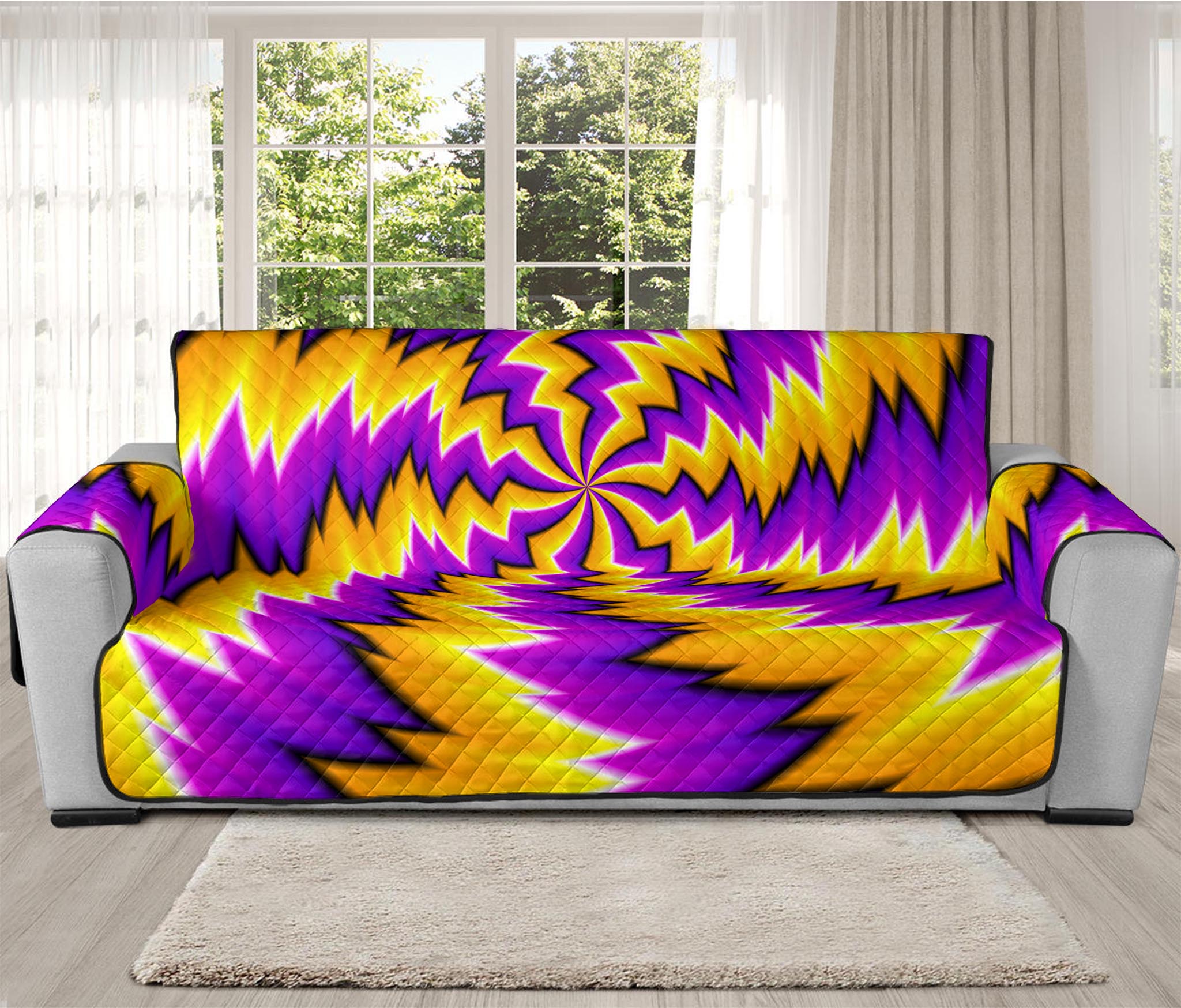 Yellow Vortex Moving Optical Illusion Oversized Sofa Protector