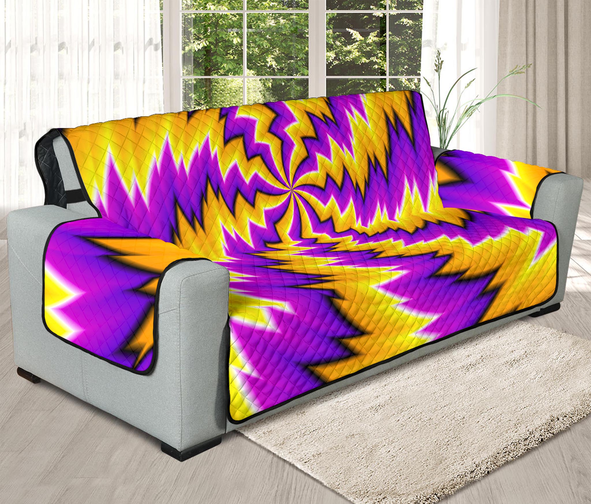 Yellow Vortex Moving Optical Illusion Oversized Sofa Protector