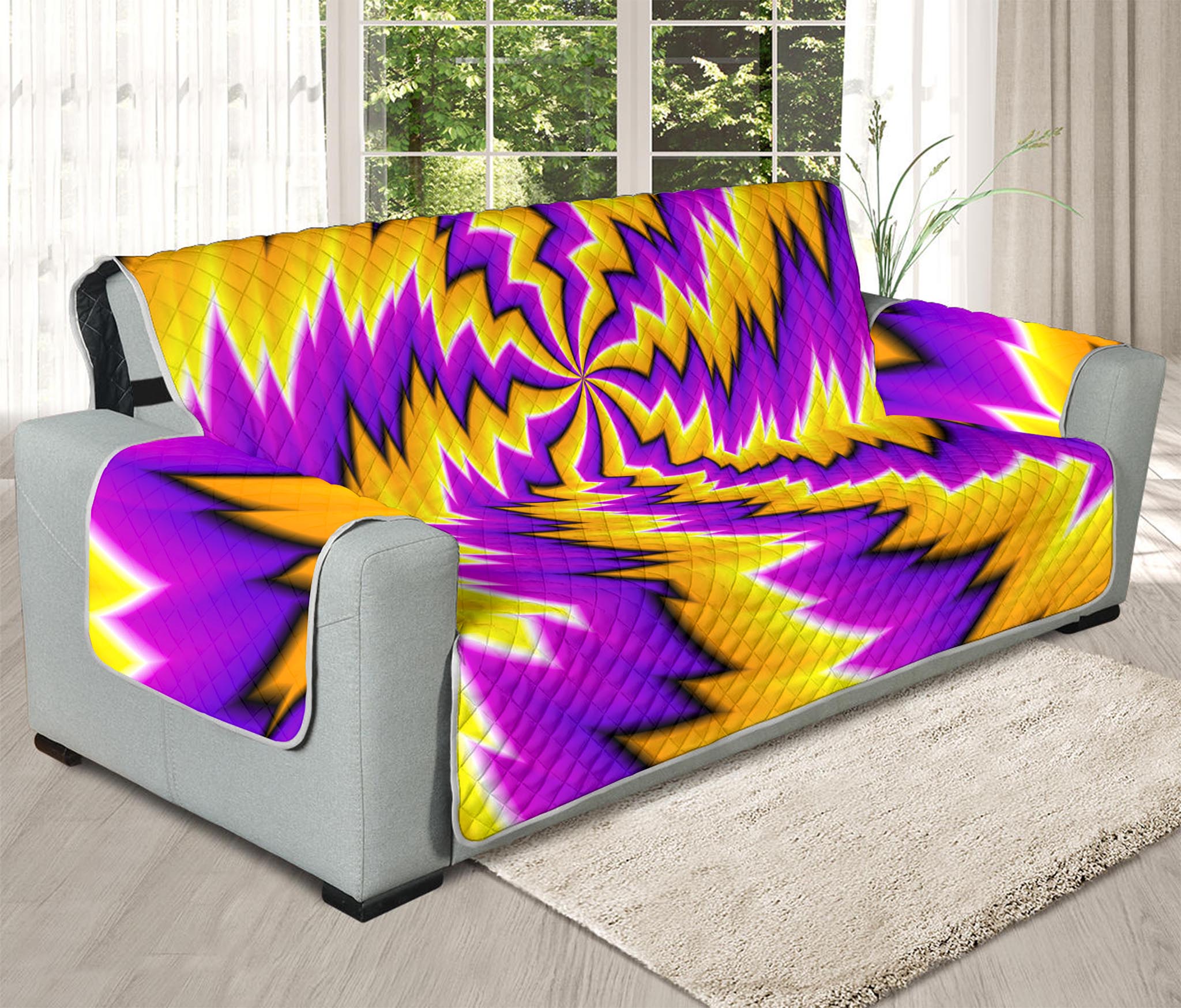 Yellow Vortex Moving Optical Illusion Oversized Sofa Protector