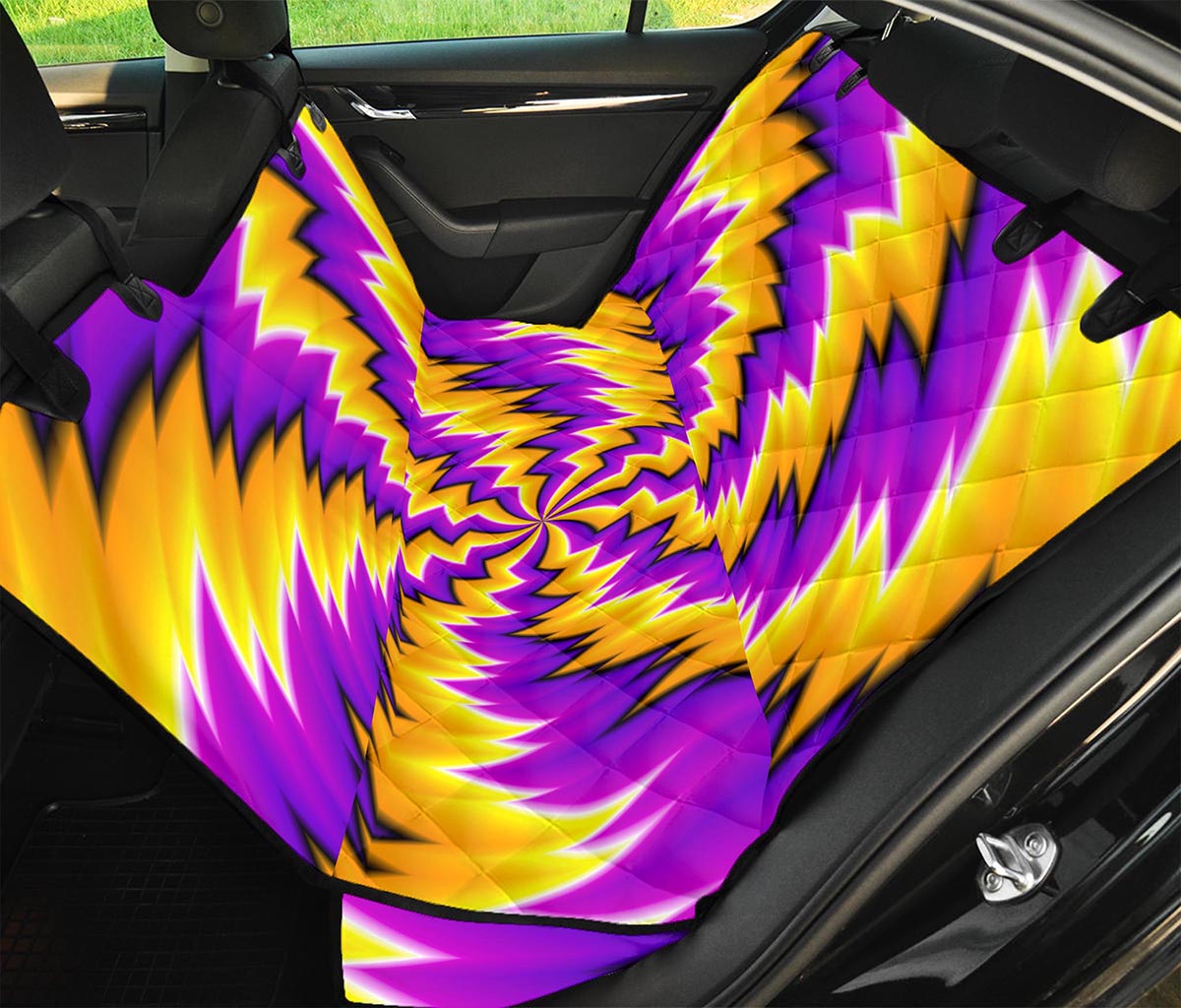 Yellow Vortex Moving Optical Illusion Pet Car Back Seat Cover