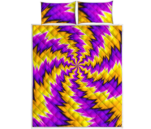 Yellow Vortex Moving Optical Illusion Quilt Bed Set