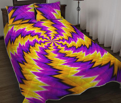 Yellow Vortex Moving Optical Illusion Quilt Bed Set