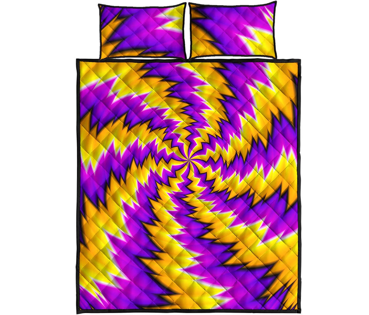Yellow Vortex Moving Optical Illusion Quilt Bed Set