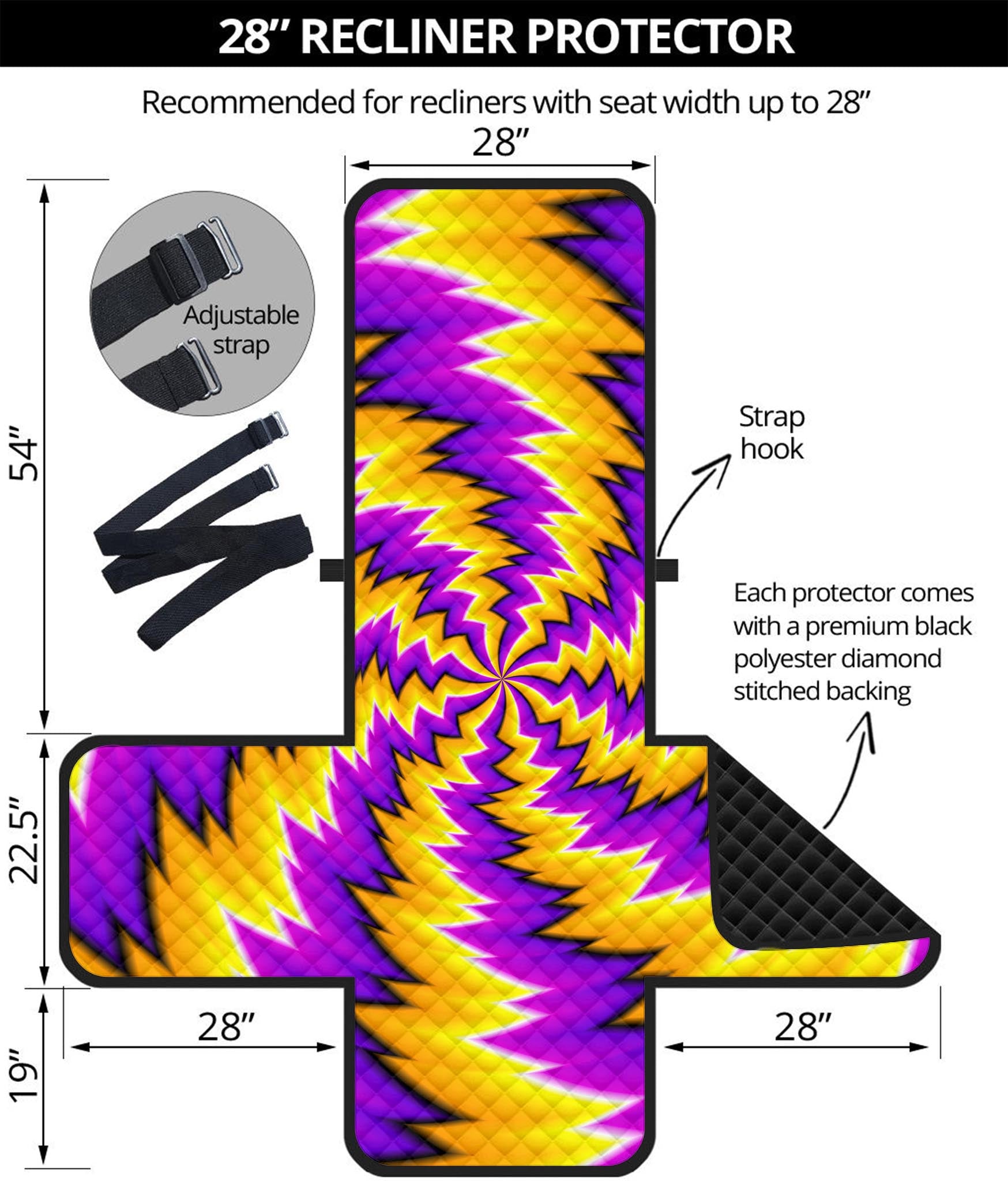 Yellow Vortex Moving Optical Illusion Recliner Protector