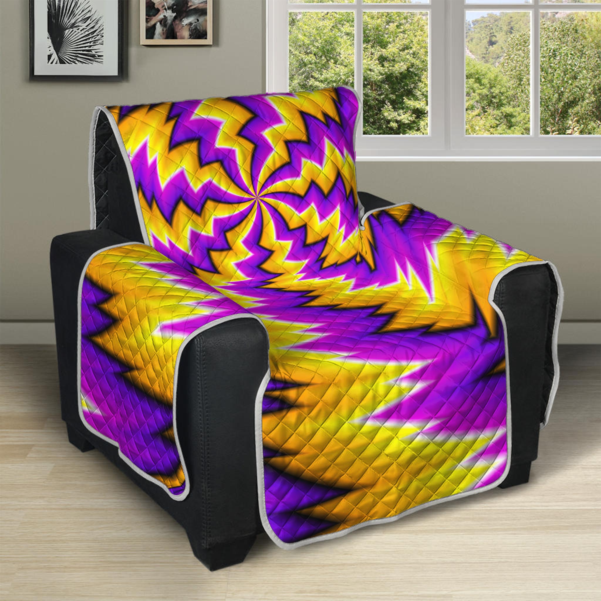 Yellow Vortex Moving Optical Illusion Recliner Protector