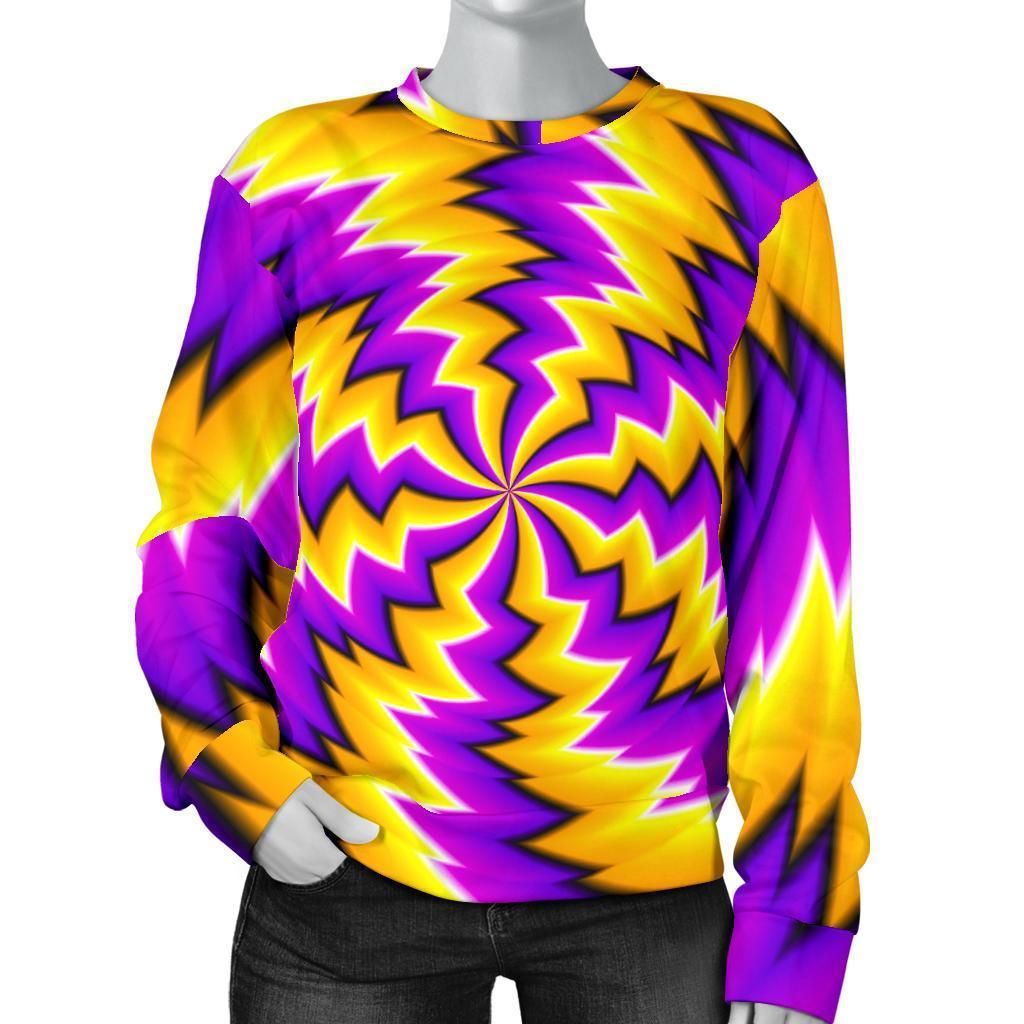 Yellow Vortex Moving Optical Illusion Women's Crewneck Sweatshirt GearFrost
