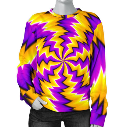 Yellow Vortex Moving Optical Illusion Women's Crewneck Sweatshirt GearFrost