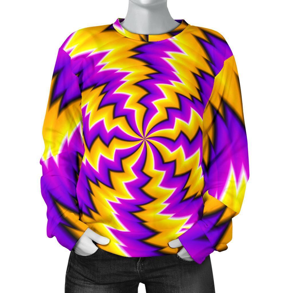 Yellow Vortex Moving Optical Illusion Women's Crewneck Sweatshirt GearFrost