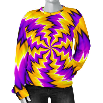Yellow Vortex Moving Optical Illusion Women's Crewneck Sweatshirt GearFrost