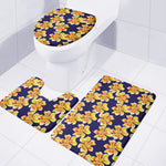 Yellow Watercolor Lily Pattern Print 3 Piece Bath Mat Set