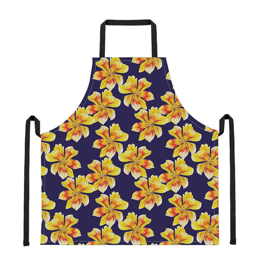 Yellow Watercolor Lily Pattern Print Apron
