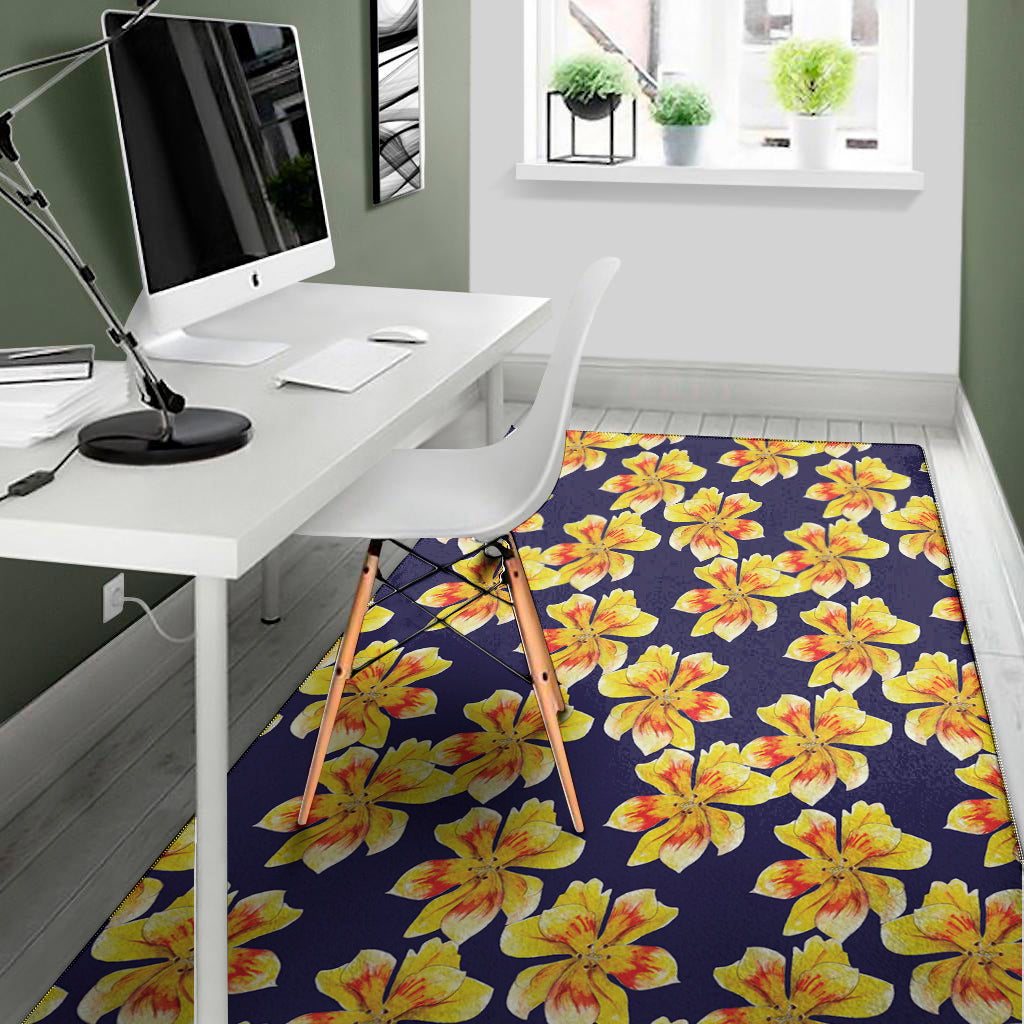 Yellow Watercolor Lily Pattern Print Area Rug