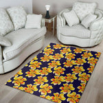Yellow Watercolor Lily Pattern Print Area Rug