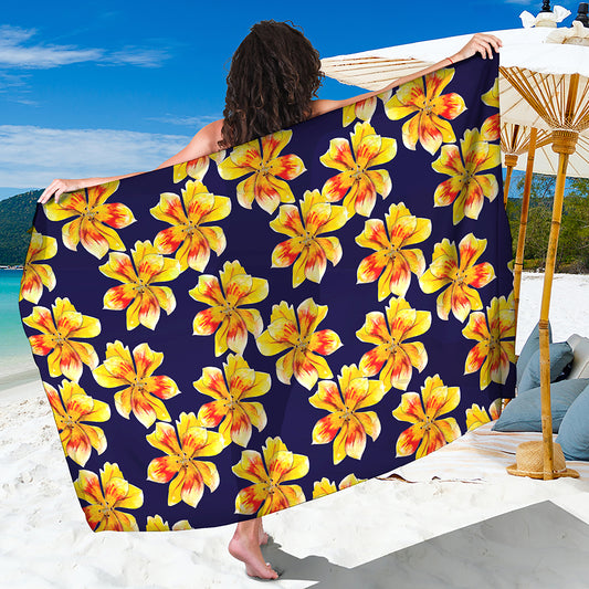 Yellow Watercolor Lily Pattern Print Beach Sarong Wrap