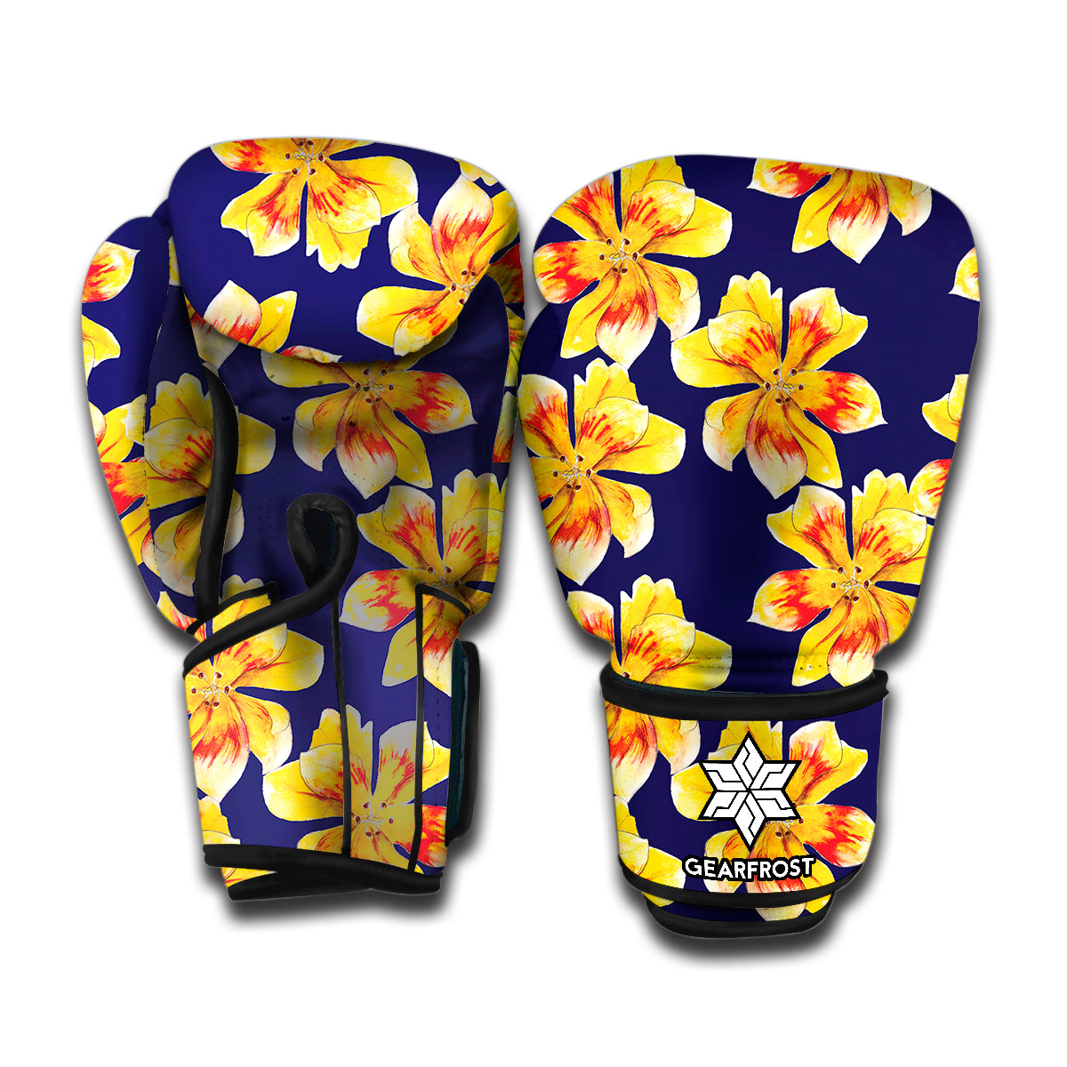 Yellow Watercolor Lily Pattern Print Boxing Gloves