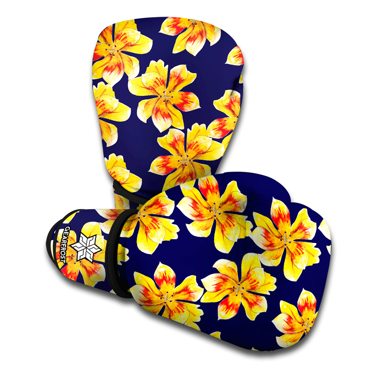 Yellow Watercolor Lily Pattern Print Boxing Gloves