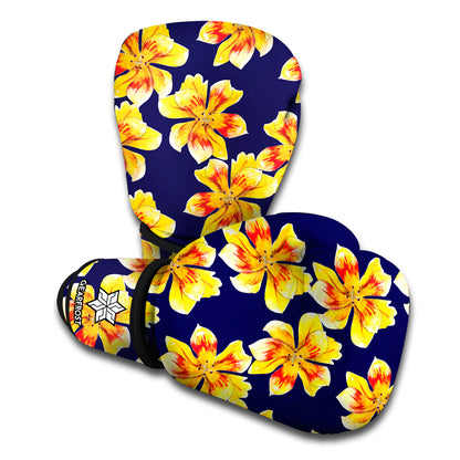 Yellow Watercolor Lily Pattern Print Boxing Gloves