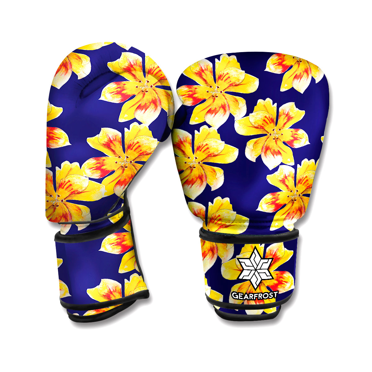Yellow Watercolor Lily Pattern Print Boxing Gloves