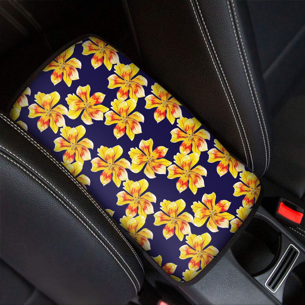 Yellow Watercolor Lily Pattern Print Car Center Console Cover
